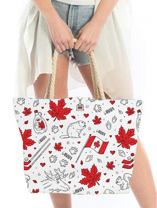 Canvas Canada Maple Leaf Print Shoulder Tote